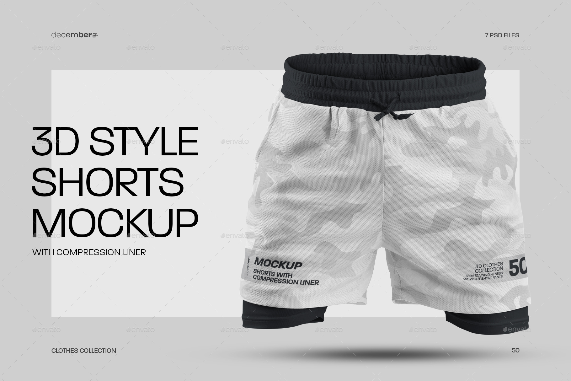 7 Mens 3d Style Mockups Shorts With Compression Liner Graphics Graphicriver 9373